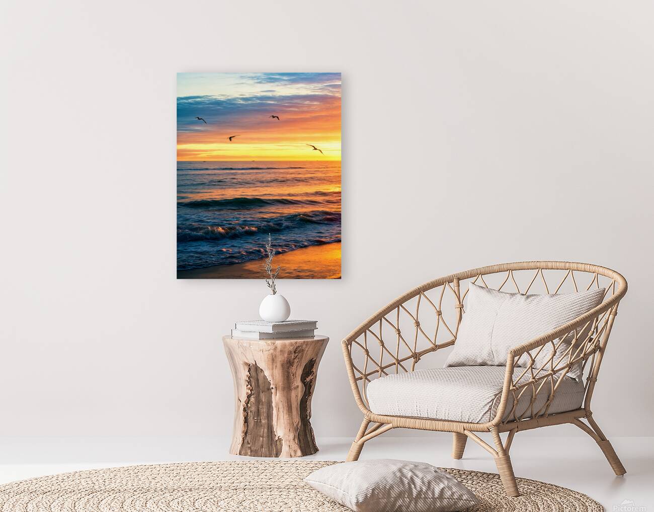 Sunset Over Gentle Waves At The Beach Reproduction
