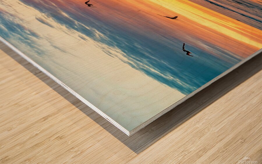 Sunset Over Gentle Waves At The Beach Wood print