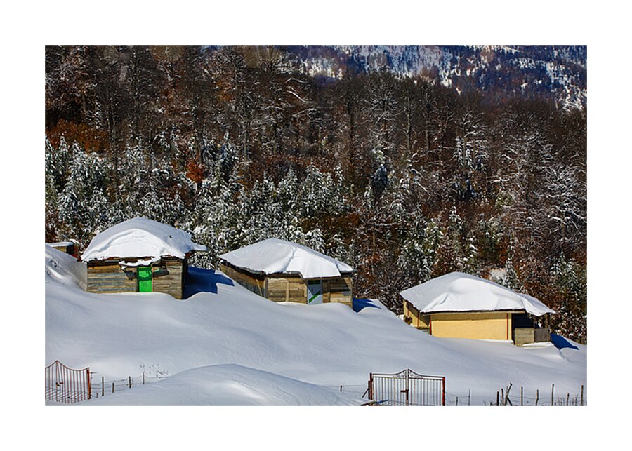 Snowy Cabins Impression et Cadre photo