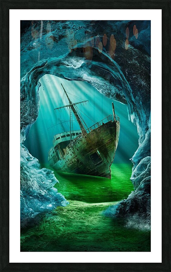 Crushed ship submerged Picture Frame print