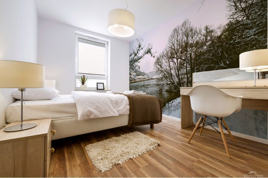 Snowy Sunset On Riversite Vintage Impression murale