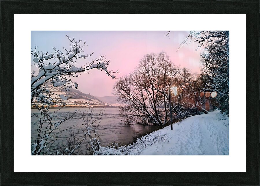 Snowy Sunset On Riversite Picture Frame print