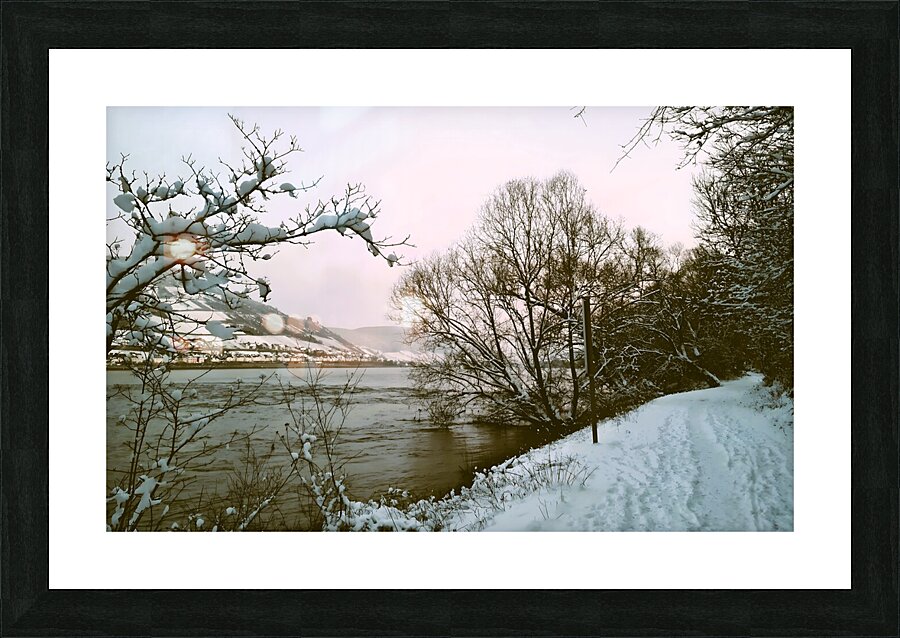 Snowy Sunset On Riversite Vintage Impression et Cadre photo