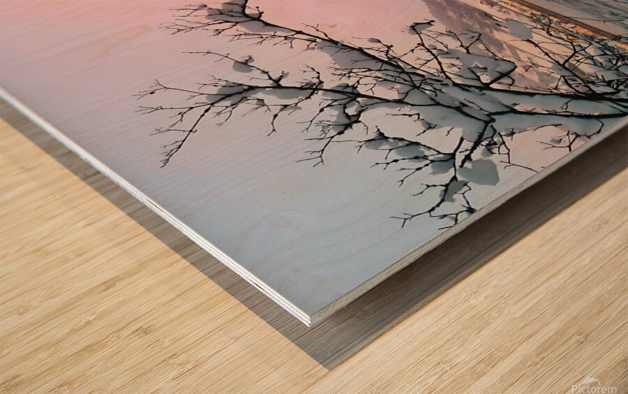 Snowy Sunset On Riversite Wood print