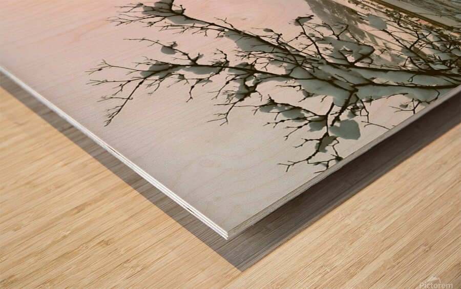 Snowy Sunset On Riversite Vintage Impression sur bois