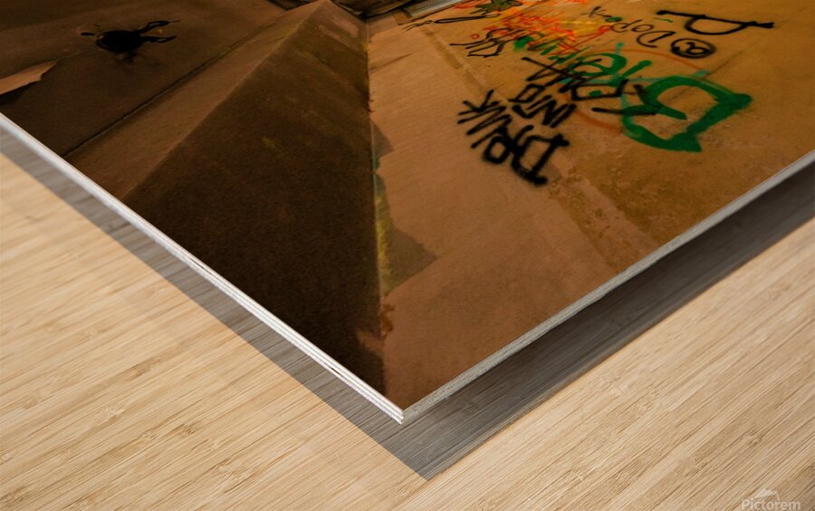 Decaying Hallway With Grafiti In Abandoned Luxurious Hotel Wood print