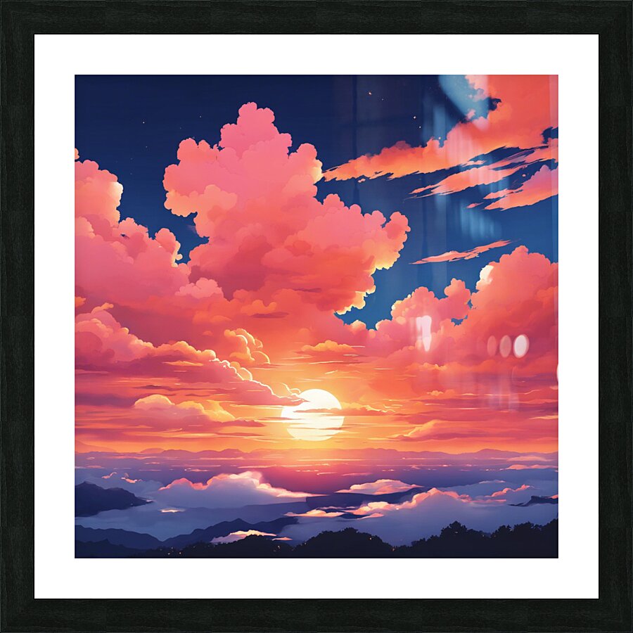  anime cotton candy clouds with the fiery orange Picture Frame print