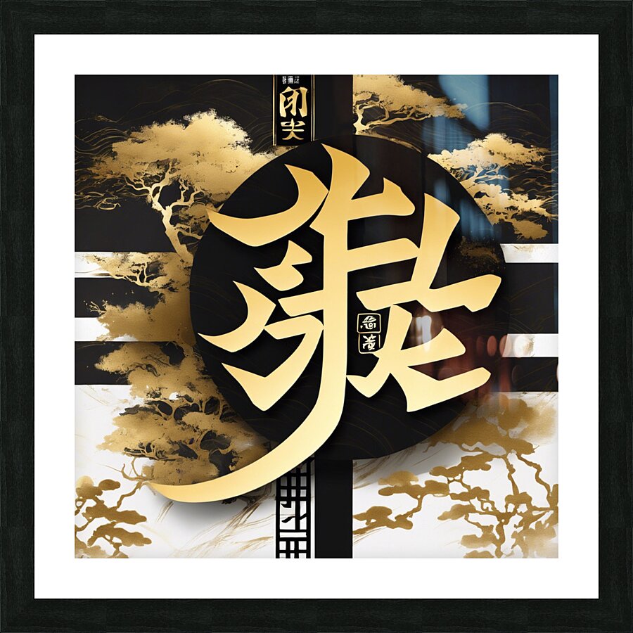  japaneese Kanji art black and gold color with hi Picture Frame print