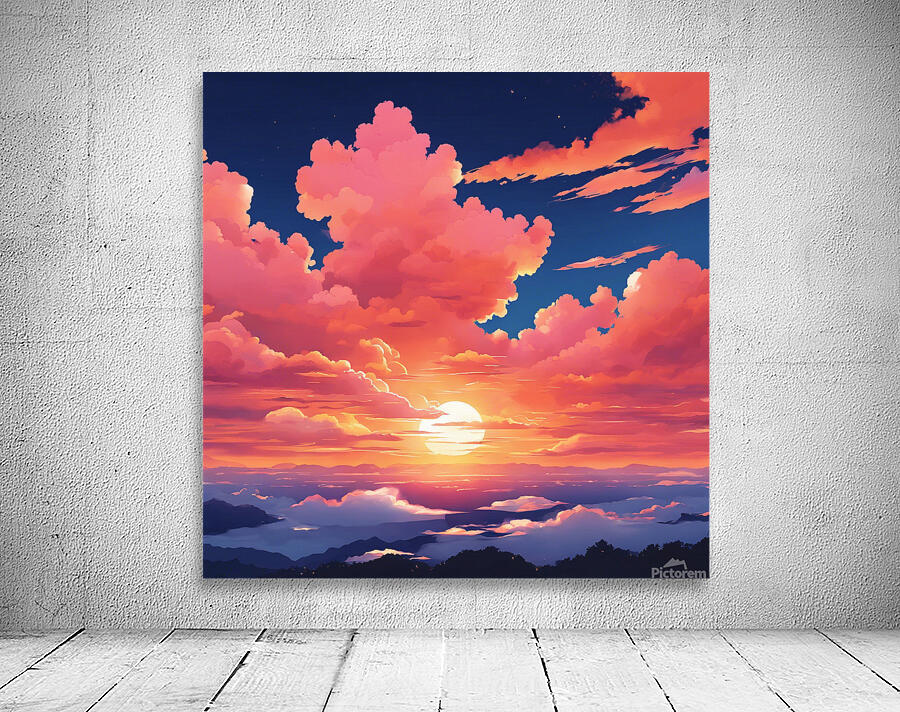  anime cotton candy clouds with the fiery orange Wall Preview