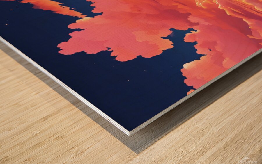  anime cotton candy clouds with the fiery orange Wood print