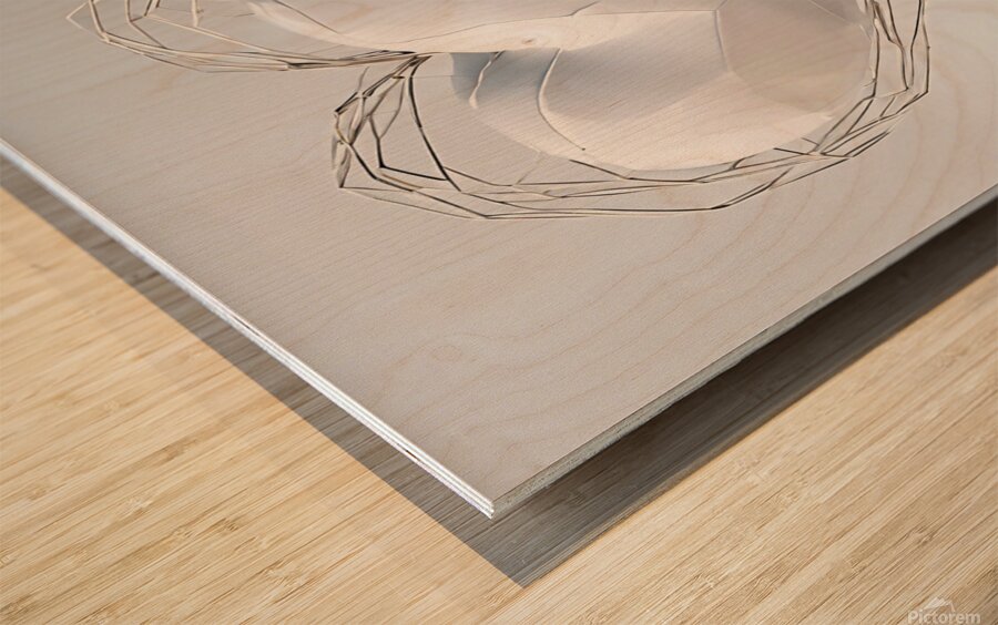  A three dimensional white geometric heart is flo Wood print