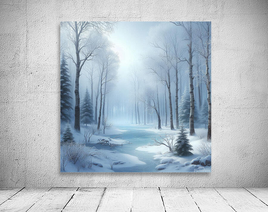 Winter A snow covered forest with bare trees Wall Preview