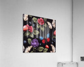  Cottage core vibrant florals with a butterfly on black  Acrylic Print