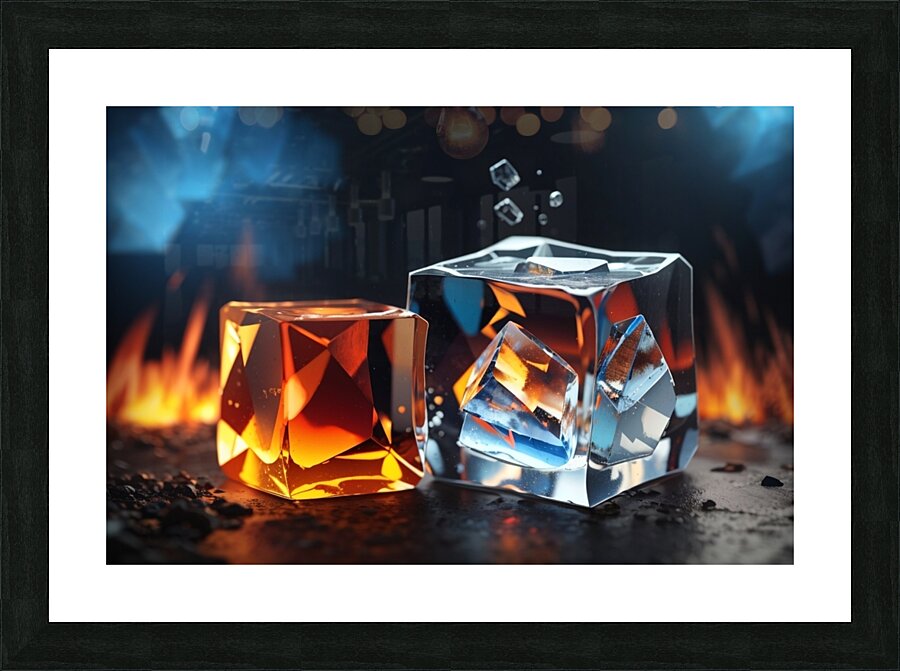 Default an ice cube next to a fire cube captured Picture Frame print