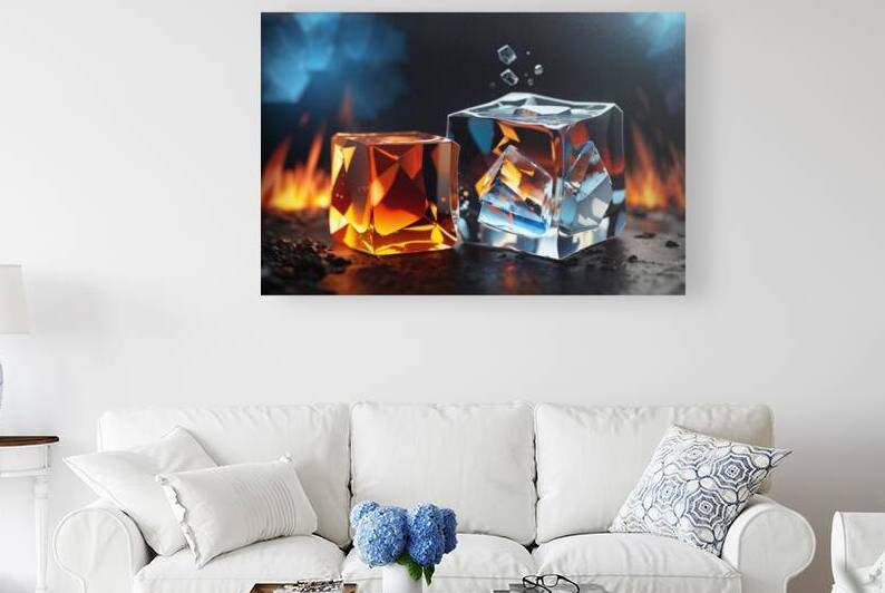 Default an ice cube next to a fire cube captured by zouhair abounajda