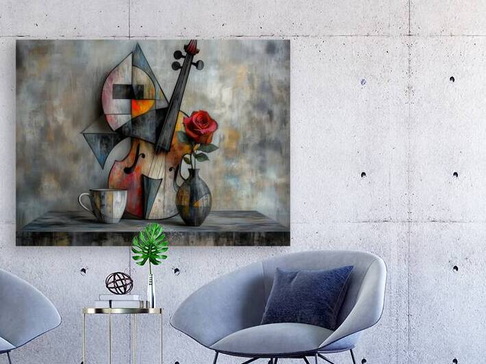 stil life guitar coffe rose john print by John Walborn Promenade Photos