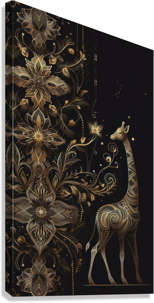 Gold Giraffe Design with Black Background 6 Canvas Print