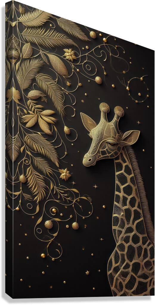 Gold Giraffe Design with Black Background 8 Canvas Print