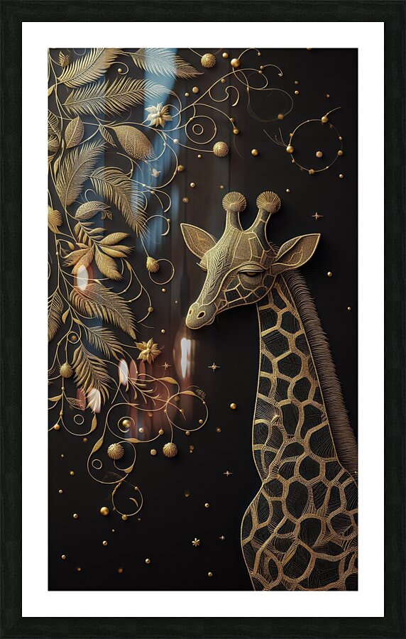Gold Giraffe Design with Black Background 8 Picture Frame print