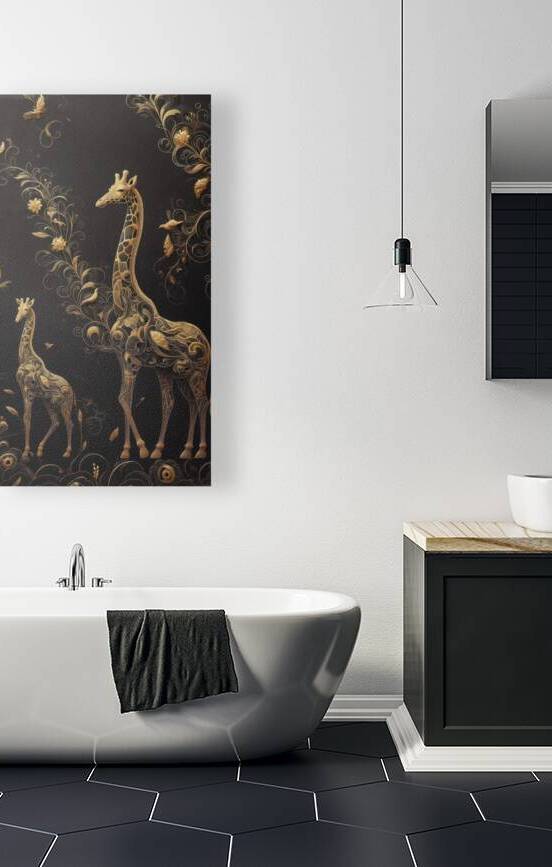Gold Giraffe Design with Black Background 3 by arts to hearts