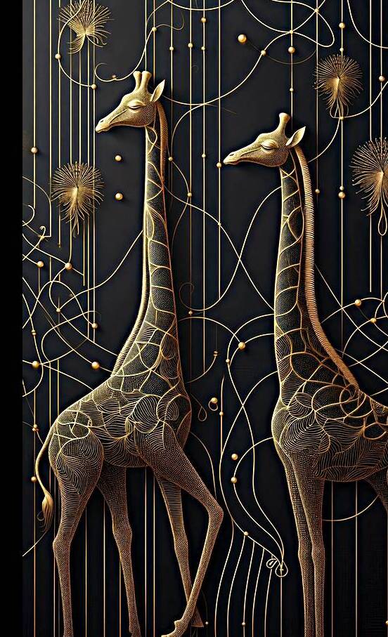 Gold Giraffe Design with Black Background 5 Reproduction