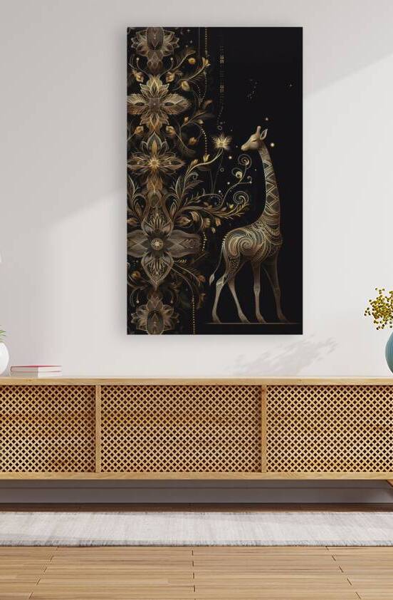 Gold Giraffe Design with Black Background 6 Reproduction