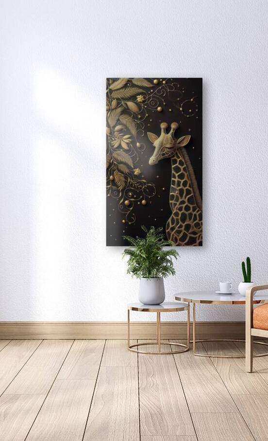 Gold Giraffe Design with Black Background 8 Reproduction