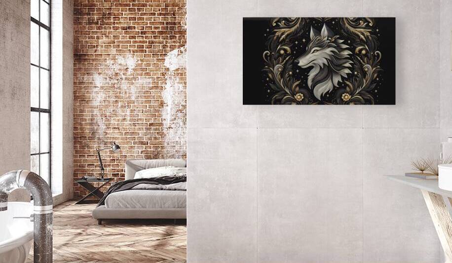 Golden Wolf Design with Black Background 15 Reproduction