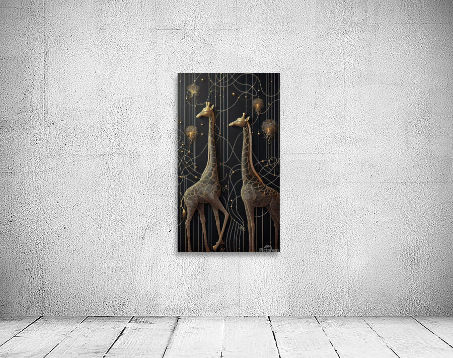 Gold Giraffe Design with Black Background 5 Wall Preview