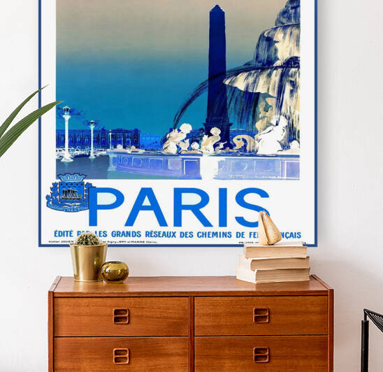 travel poster paris fountain by Conte Monfrey