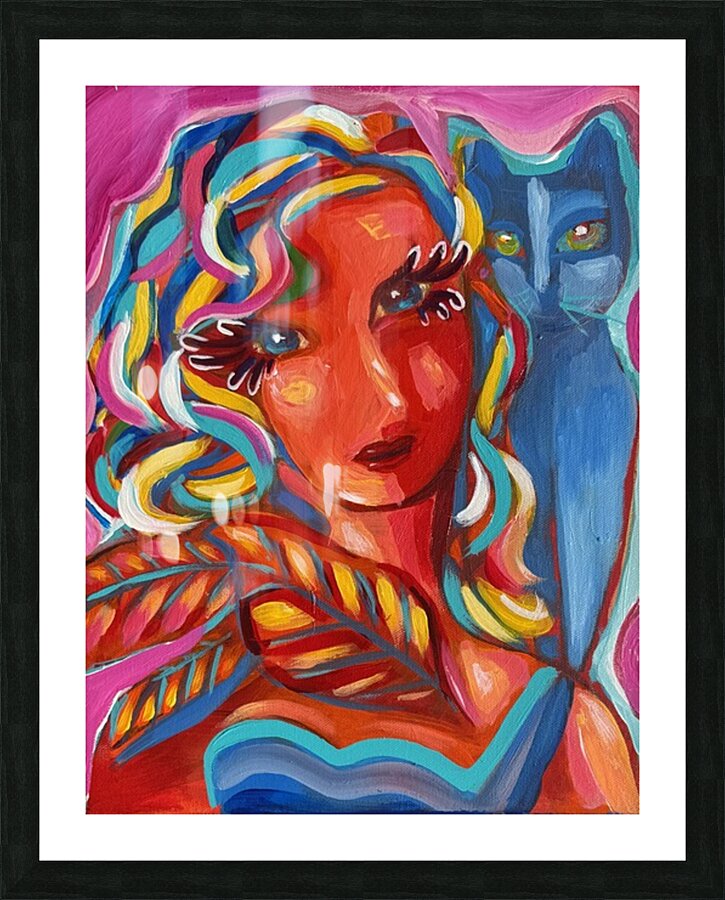 Cat Lady and Leaves Picture Frame print