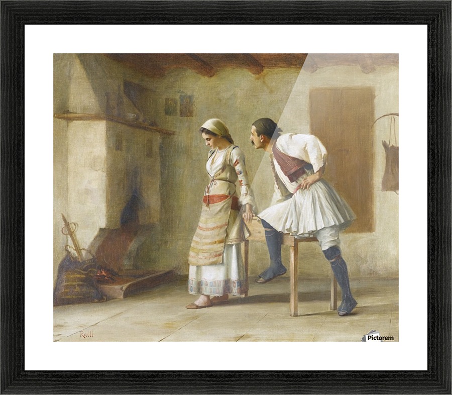 Flirting in the kitchen Picture Frame print