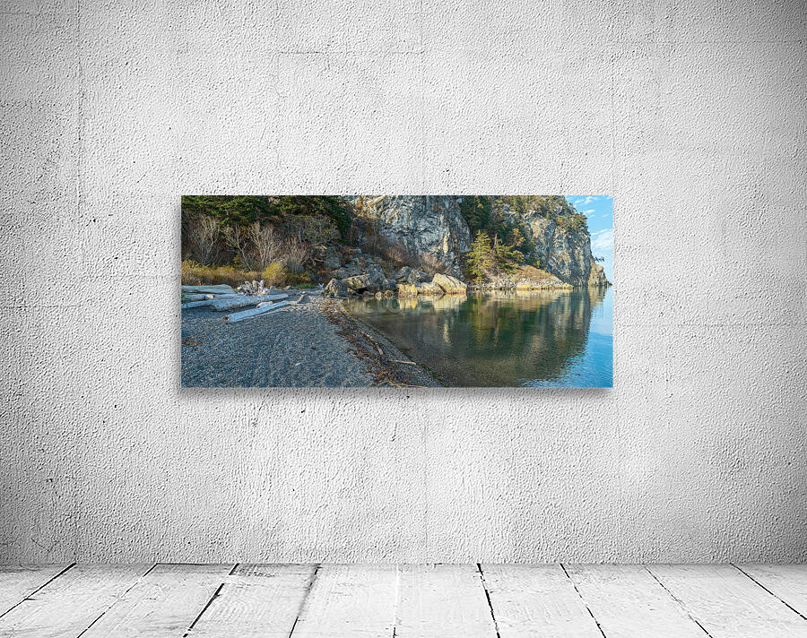 Rock formations and driftwood line the shore of Watmough Bay on  Lopez Island Washington USA Wall Preview