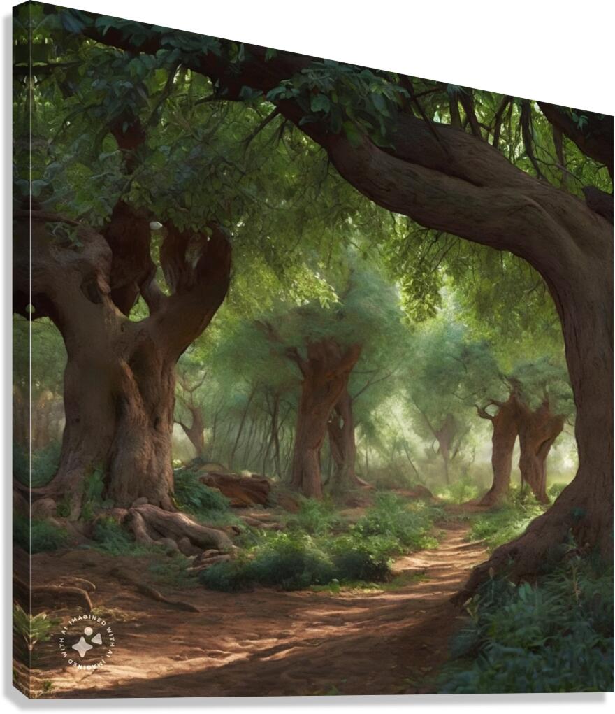 Tree shaded path through forest AI Canvas Print