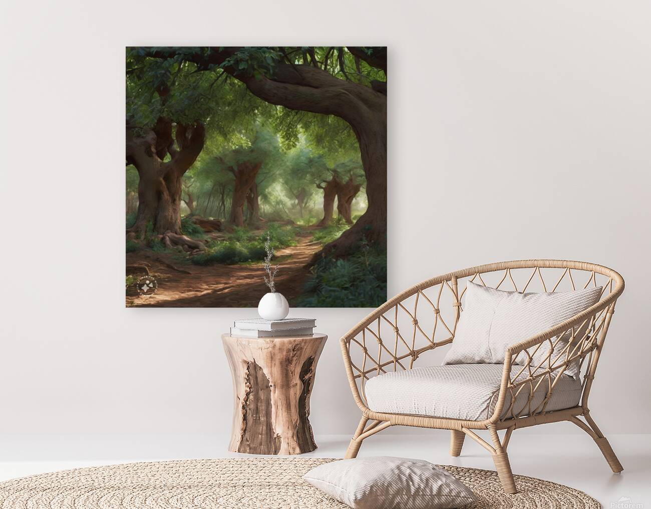 Tree shaded path through forest AI Reproduction