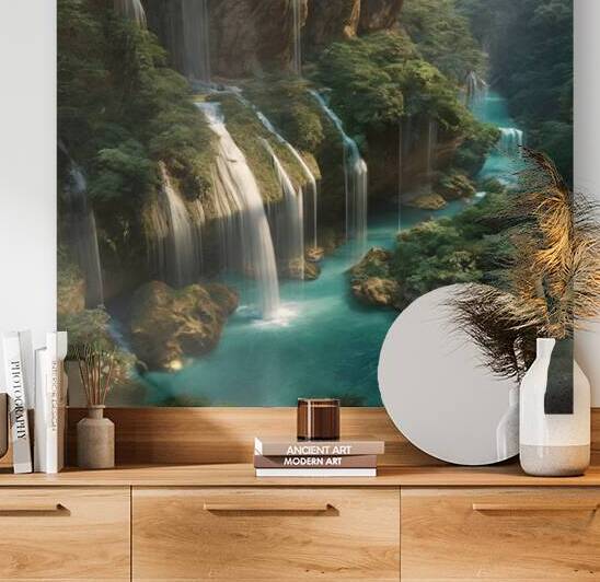 Waterfalls spilling into river AI by SgtPro