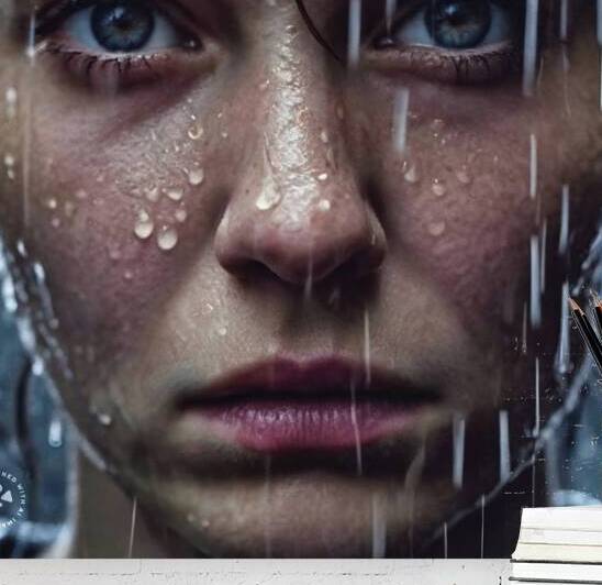 AI Girl’s face in rain by SgtPro