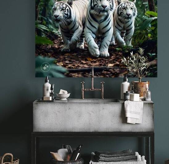 Three white tigers in forest by SgtPro