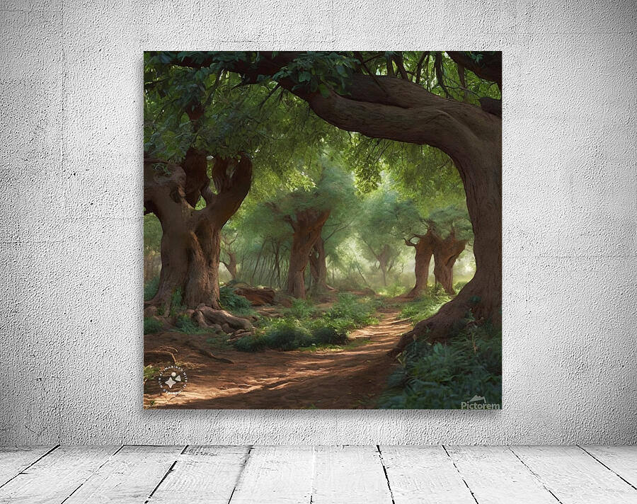 Tree shaded path through forest AI Wall Preview