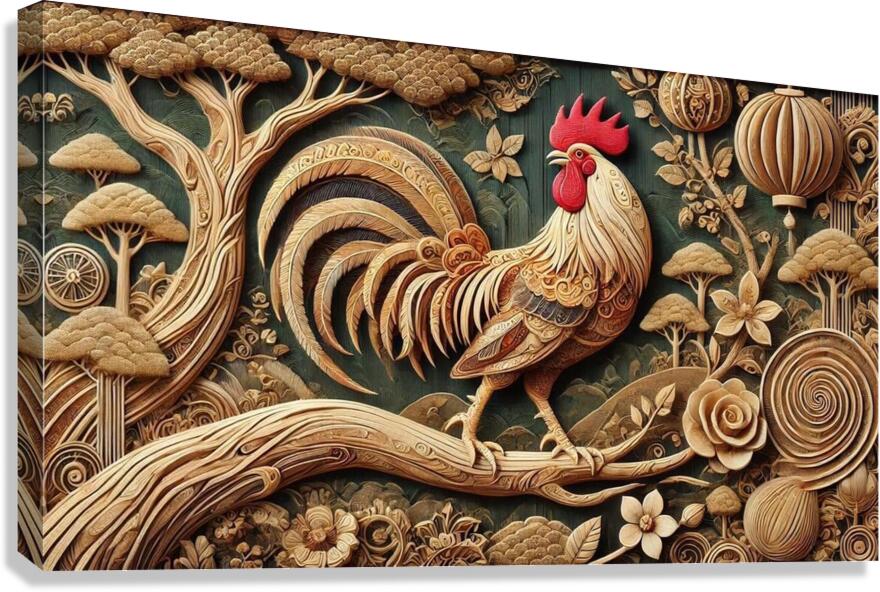 Wooden Rooster Canvas Print