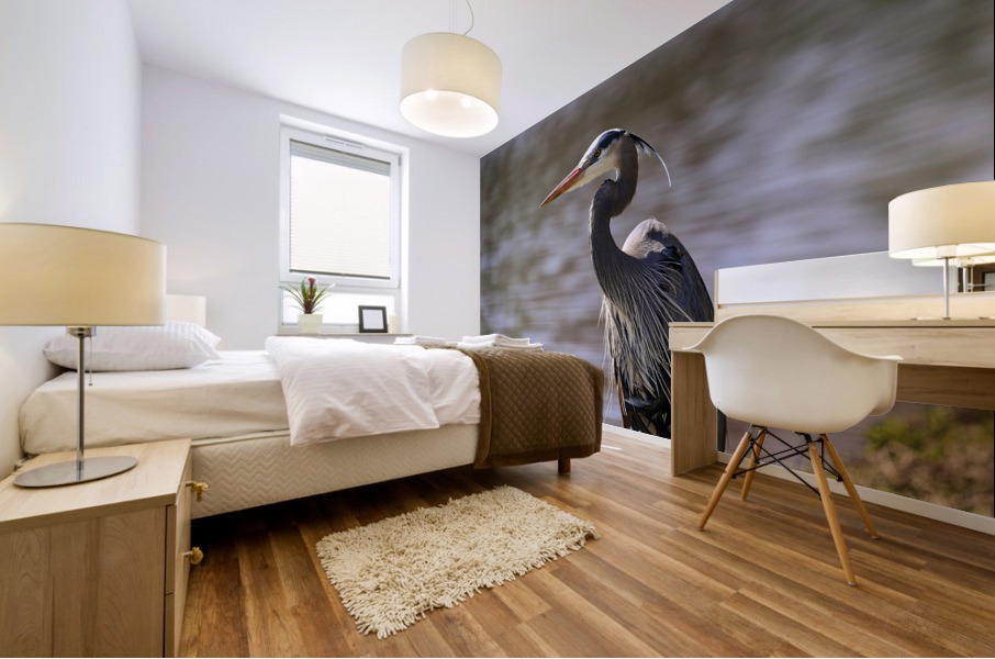 Blue Heron Crane Closeup Mural print