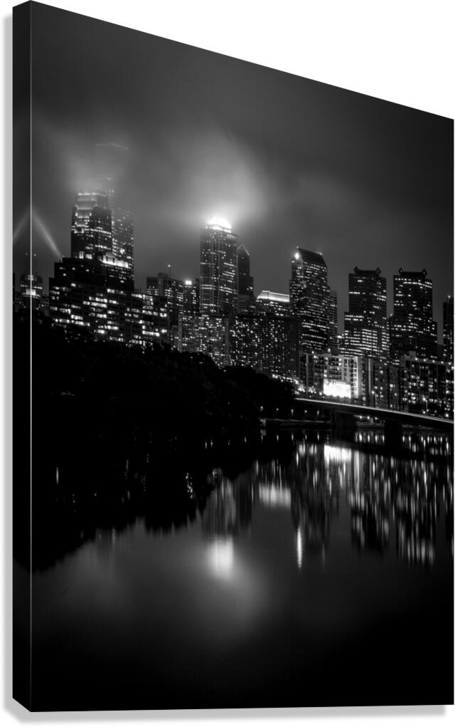 philly city skyline at night foggy  vertical 2259 Canvas Print
