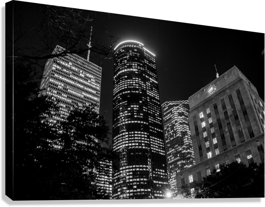 shell building and houston city hall at night  ho Canvas Print