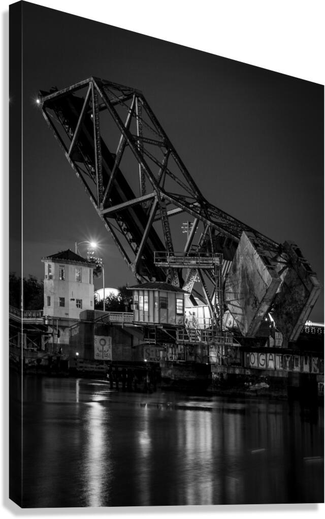 cass street train bridge  vertical 1102 Cass 13k. Canvas Print