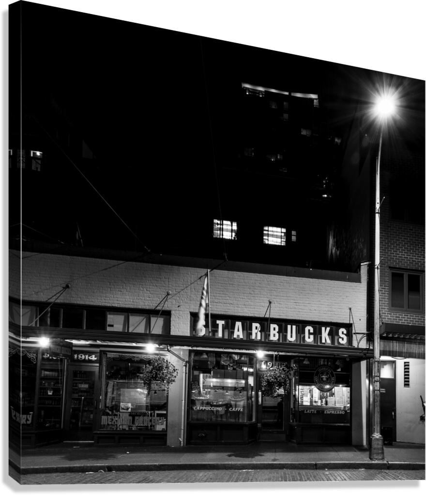 original starbucks at night  square 2678 Bux 13k. Canvas Print