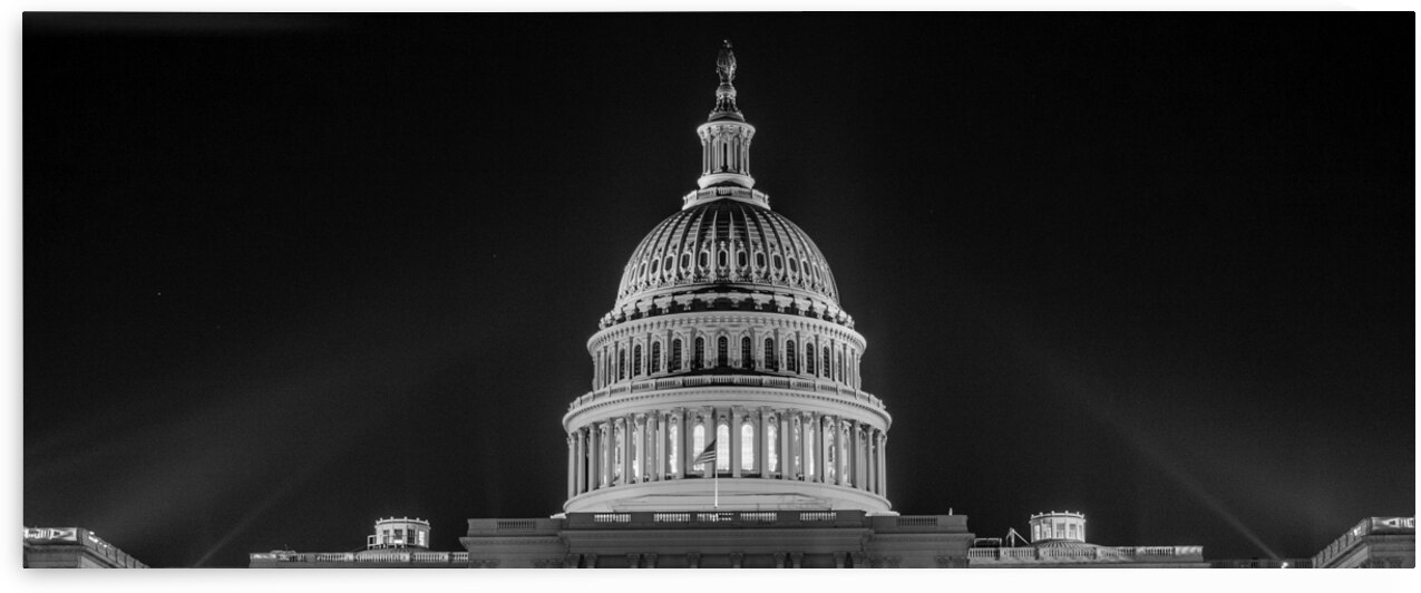 united states capitol building at night  panorami by Black And White