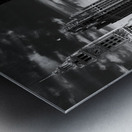 wrigley tribune buildings whispy sky  square 81 S Metal print