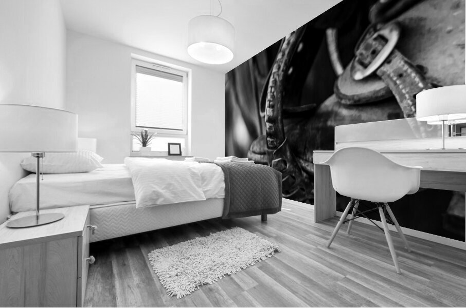 texas cowboy boot in stirrup  panoramic 818 Stirr Mural print