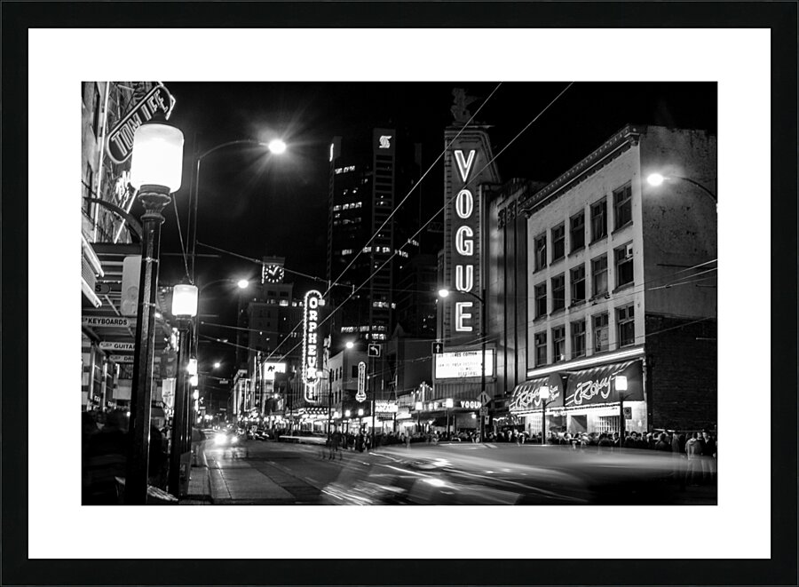vogue theater at night granville street  horizont Picture Frame print