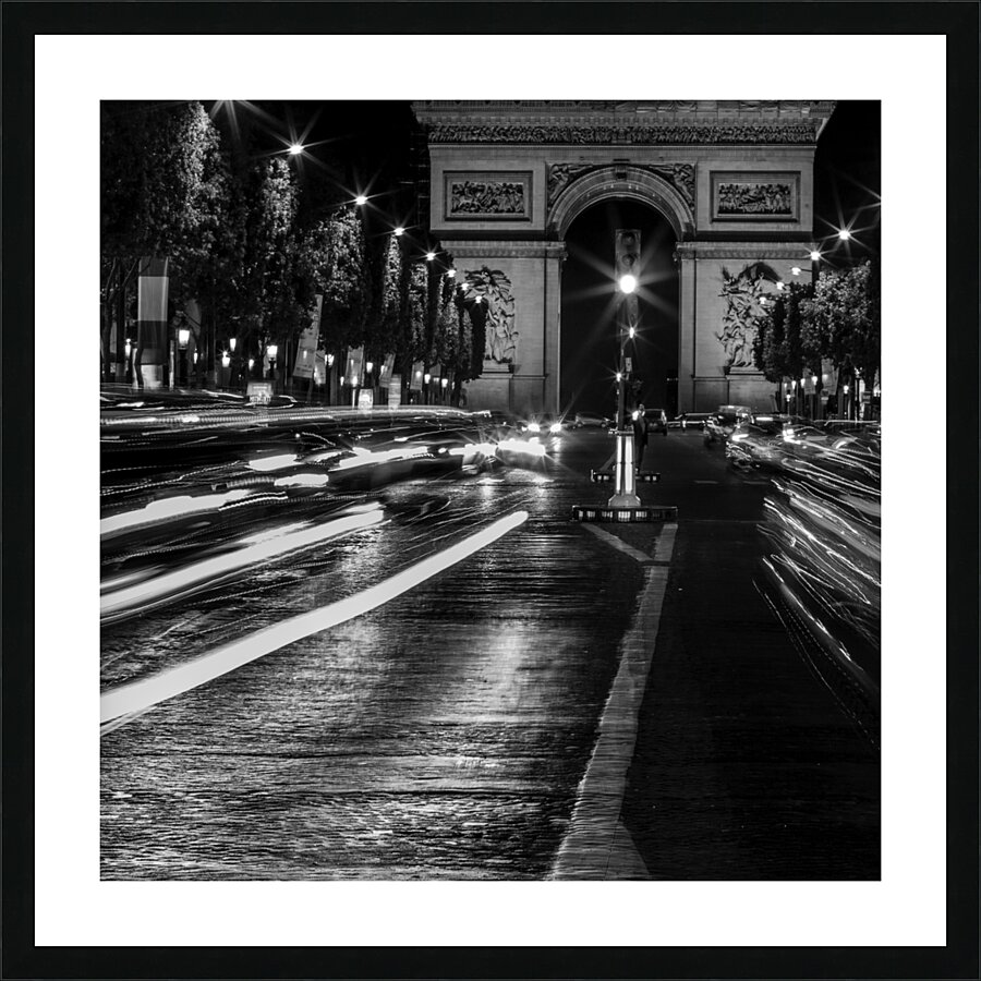 arc de triomphe on champs elysees at night  squar Picture Frame print